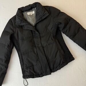 Calvin Klein Womens Black Down Puffer Jacket Smocked Sides Small